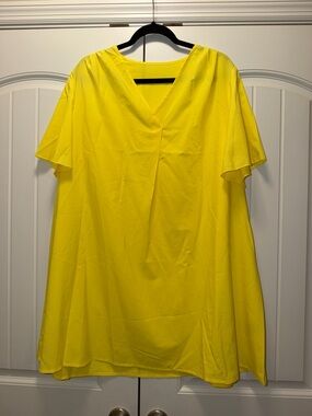 SHEIN Bright Yellow V-Neck Flutter Sleeve Tunic